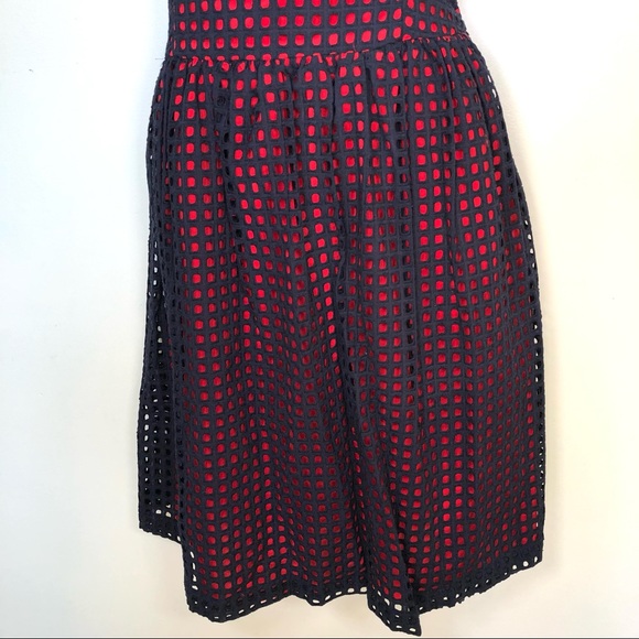 Banana Republic Navy & Red Fit & Flare A-Line Net Overlay Dress - Picture 4 of 8